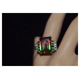 Sterling & Multicolor Quartz Stone Ring  Sz 10-1/4