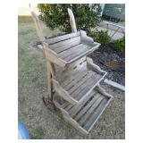 Vintage Wooden Rolling 3-Tier Flower Pot Stand