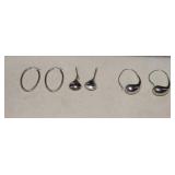 Three Pair of Sterling Hoop & Dangle Earrings