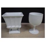 1950's Milk Glass Urn Planter & Goblet