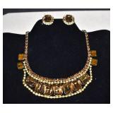 Vintage Quality Amber Rhineston Necklace & Clip On