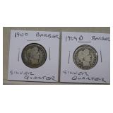 1900 & 1909D Barber Silver Quarters