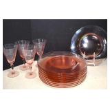 Vintage Pink Depression, 11- Dinner Plates & Four