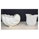 Vintage White Nautilus Seashell & Tulip Planters