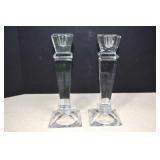 Two Tall Solid Crystal Candle Pillars