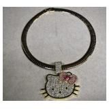 Hello Kitty Rhinestone Necklace On Gold Tone Omega