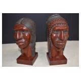 Signed,Carved Wood Indigenous Incan Inspired Busts