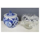 Antique Hand-Blown Glass Crown Vase & German Jar