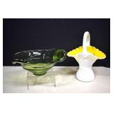 Vtg Kanawha Milk Glass Basket With Yellow Cased