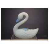 Vintage Fenton Blue Satin Glass Swan Hand-Painted