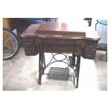 Antique New Home 'D' Treadl Sewing Machine&Cabinet
