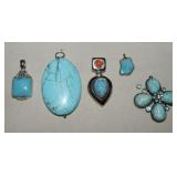 Five Turquoise Like Pendants   NOTE**