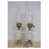 Two Vintage Milk Glass Lamps w/Marble Base - NOTE