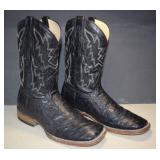 Men's Black Ostrich Bowboy Boots Sz 8.5, 27 1/2 T