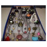 Tray Of Natural Stone Looking  Costume Jewelry -