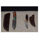Two Small Damascus Style Fixed Blade Knives & Two