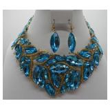 Stunning Peacock Blue Rhinestone Necklace and