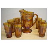 Vtg. Indiana Marigold Carnival Glass Pitcher and