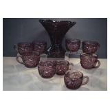 Beautiful Vintage Amethyst Glass Punch Bowl Set