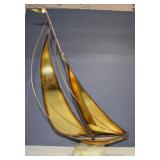 Vintage Brutalist Brass & Copper Sail Boat On Onyx
