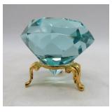 Large Blue Diamond Cut Crystal in Holder