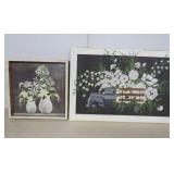Two Floral Wood Framed Art Works