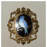 Gold Tone Enamel Blue Bird Brooch
