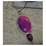 Silver Color Necklace & Earrings w/ Polished Stone