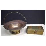 Brass Handled Basket & Brass Box Lined With Wood