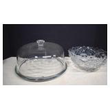 Rock Crystal Clear salad Bowl & Glass Dome Cake