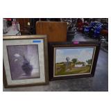 Original Oil Farm Scene & Framed Floral Print
