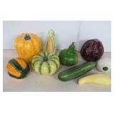 Nine Ceramic and Wax Gourds and Veggies