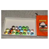 (21) Vtg Pokemon Marbles in Snorlax Marble Bag
