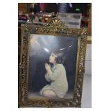 Vtg. Framed Print Under Bubble Glass, Metal Ornate