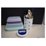 Nice Clean Tupperware & Utensils With Holder