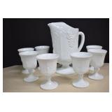 Vintage Indiana Glass,Milk Glass Pitcher & Goblets