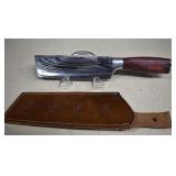 Nakiri, Damascus Japanese Kitchen Knife W/ Leather