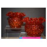 Two Fenton Amberina Hobnail Rimmed Small Vases