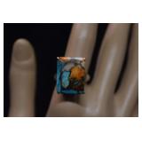 Sterling Turquoise/Spiny Oyster Ring  Sz 8-1/4