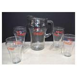 Vintage Glass Coca-Cola Pitcher & Four Glasses