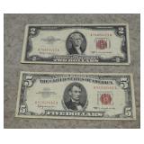 (1) $2 US Note-Red Seal & $5 US Note-Red Seal