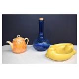 Vintage Blue Glass Genie Bottle,Scroll Stangl