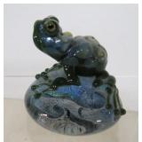 Small Signed Glass Frog Paperweight