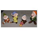 Four Disney Prcelain Dwarfs: Happy, Dopey, Sneezy&