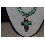 Barse Polished Stone&Cross Pendant Necklace w/Tag