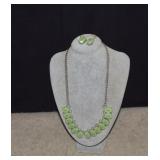 Costume Jewelry Necklace & Earrings w/ Green Stone