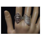 Two Silver Color Rings-Wave Sz 9,Filigree Sz 8-1/4