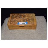 Wooden Carved Jewelry Box w/ Mirror & Contents