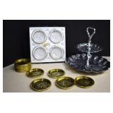 Vintage Two Tier Server,Metal Coasters & Unopened