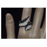 Silver Color Black/White Ring w/ Marcasite Sz 9